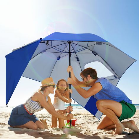 TolleTour Strandschirm 210 cm mit Tragetasche, UV50+ Sonnenschutz, neigbar, leichter Gartenschirm für Strand Camping Terrasse Blau