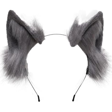 Simpatiche orecchie da gatto pelose a forma di volpe, fascia per capelli in stile anime per cosplay - Grigio