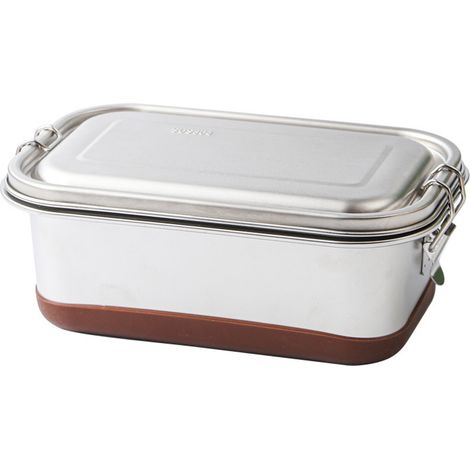 Rechteckige Lunchbox aus Edelstahl 304, doppelwandig, 3 Fächer, 1,2 l, mit Silikonboden. (1/5)