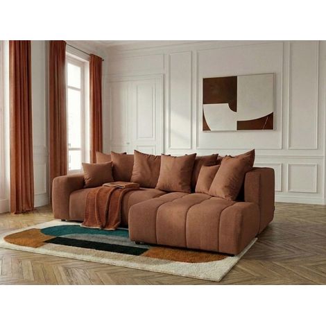 BOBOCHIC - Canapé d'angle L convertible coffre ROXELANE tissu chiné Angle droit Orange (1/5)