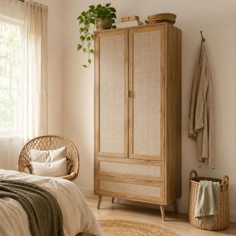 Armoire penderie bohème 2 portes 2 tiroirs SONA