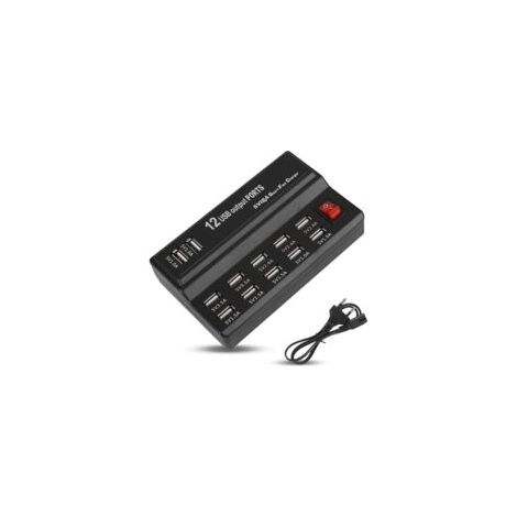 Station de Charge 12 Ports, Adaptateur Secteur Hub USB 5V 10A, Chargeur Multi Ports pour Téléphone Portable, Tablette et Autres Appareils (EU)