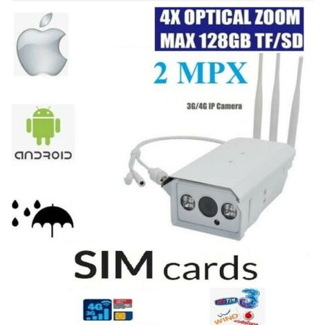 TELECAMERA IP 4G 3G GSM WIRELESS CAM 2 MPX SIM WIFI CLOUD SD ONVIF ZOOM CAMERA