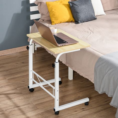Beistelltisch mit Rollen, höhenverstellbarer Sofatisch fürs Homeoffice, 60 x 40 x 68–78 cm, Weiß