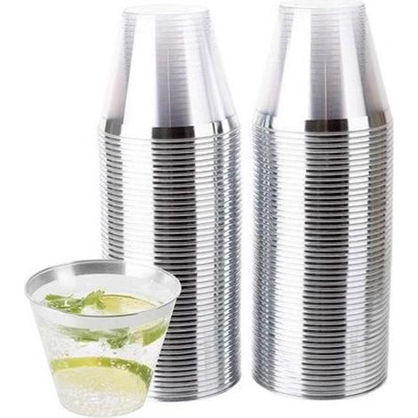 Gobelets jetables en plastique argenté de 26 cl(lot de 100)-Élégants parfaits pour les fêtes,mariages,jours fériés,desserts, punchs (1/5)
