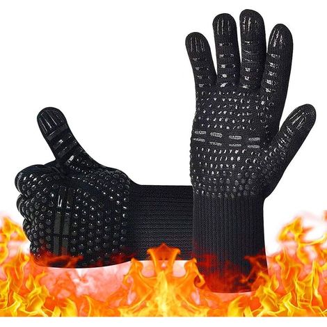 Gants de barbecue, gants de four résistants à la chaleur extrême de 1472 ° F, gants de cuisine chauds antidérapants en silicone pour barbecue, cuisson (noir, 1 paire) (1/5)