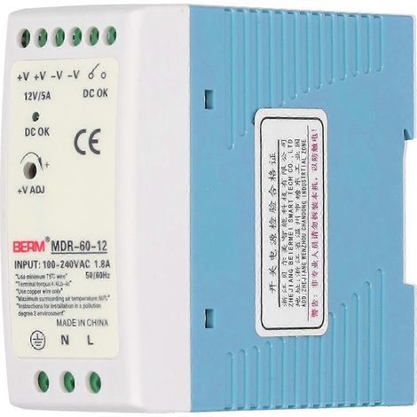 MDR-60-12 60W 12V 5A Schaltnetzteil, ultraflache DIN-Schiene, industrielles ABS-Gehäuse, kompakter Stromrichter. (1/4)