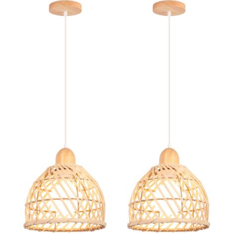 royaluxe- (2PCS) Lustre En Bambou Lampe De Plafond Rétro Moderne Luminaire Plafonnier D'Intérieur Suspensions Luminaire Vintage