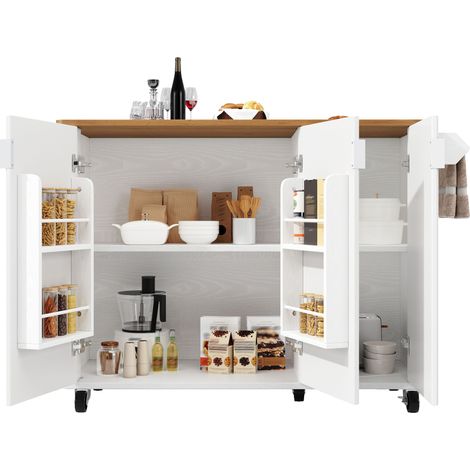 Îlot de cuisine, extensible, 130 x 45 x 92 cm, bois et MDF, noir (1/5)
