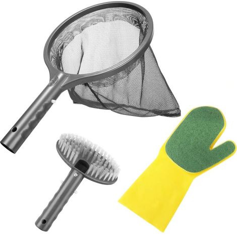Kit de Nettoyage Piscine, 3PCS Kit d'Accessoires Nettoyage Pool Net avec Filet de Piscine, Brosse & Gant de Récurage pour Piscine Spa Fontaine (1/5)