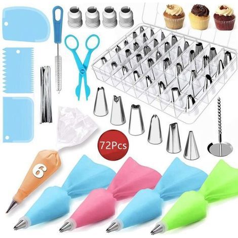 Douilles Patisserie, 42 Douilles, Poches Douille, Gateau Buse Crème, Accesoire Patiserie , Pâte Choux Et Eclairs -72 Pcs (1/4)