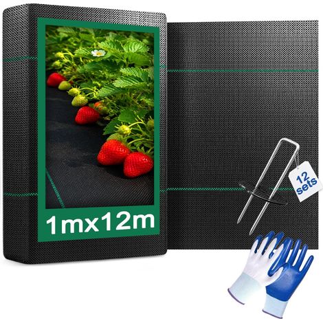1mx12m Toiles de Paillage 70g/m², Géotextile Anti Repousse(12m²) (1/5)