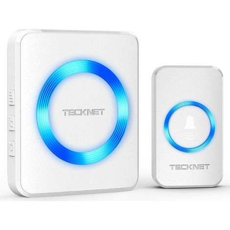 Sonnette sans Fil Exterieur Étanche, IP65 Étanche 400 Mètres Sonnette Electronique, 60 Mélodies 5-Niveaux LED Bleu, pour Maison, Hôtel, Urgence-Blanc, Montage Mural (1/5)