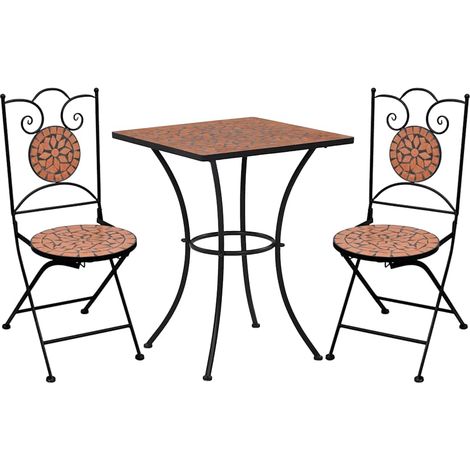 Ensemble Table + 2 chaises de bistro - Table à manger avec Chaises mosaïque Carreau céramique Terre cuite BV968621 - BonneVie (1/5)
