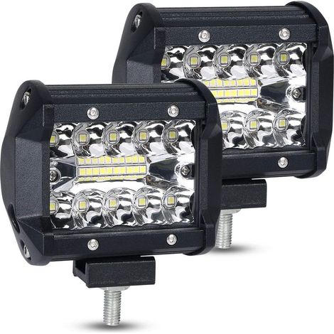 Lot de 2 barres lumineuses LED, 12 V 60 W, étanches IP68, 10,2 x 10,2 cm, pour camion, bateau, quad, SSV, SUV (1/4)