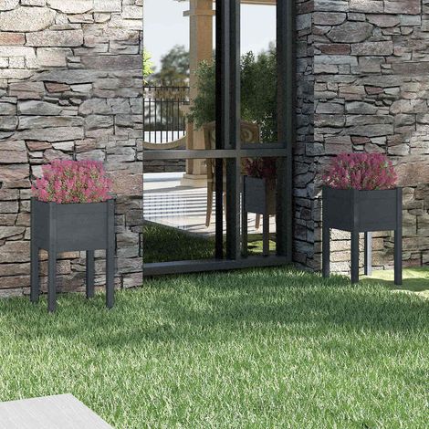 vidaXL Jardinières d'extérieur 2pcs Gris 40x40x70cm Bois de pin massif (1/5)