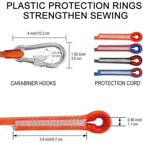 Corde d'escalade de 10 mm, corde de sécurité extérieure, en nylon, corde d'escalade statique, corde de sauvetage, avec 2 mousquetons, pour travaux en hauteur, échelle de pompier, 10 m (1/4)