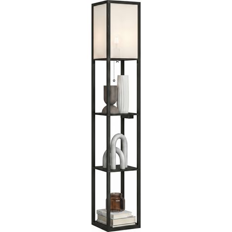 LED Stehlampe mit Ablagen, dimmbar, Kettenschalter & Steckdosen, schwarz (1/5)