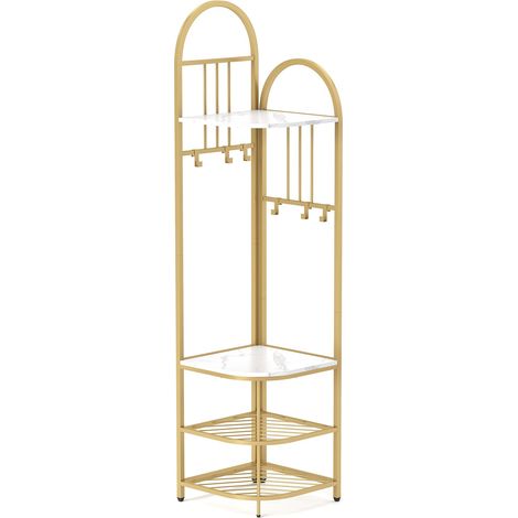 COSTWAY 4-Tier Coat Rack 180cm Tall Entryway Shoes Shelf Organizer-White (1/5)