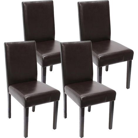 Lot de 4 chaises de séjour Littau  simili-cuir, marron, pieds foncés (1/4)