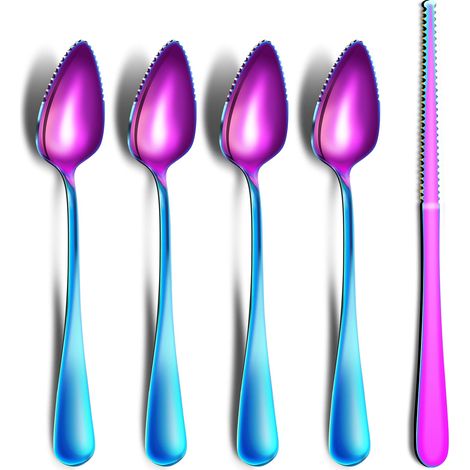 Ensemble cuillère et couteau à pamplemousse, couverts en acier inoxydable à bords dentelés et manches épais (ensemble de 5 pièces)