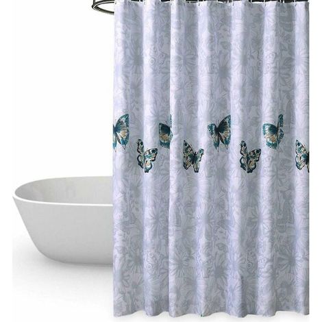 Rideau de douche - GRAND FORMAT - 80 x 180 cm - Imperméable - Anti-moisissure - Motif papillons (1/4)