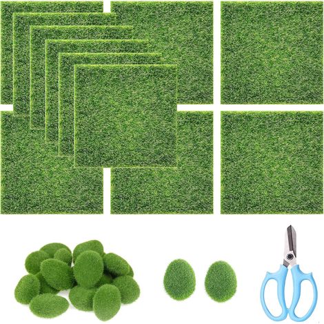 28 PCS Tapis De Pelouse Verte Artificielle, 12 PCS 15 x 15 CM Tapis d'herbe Artificielle and 15 PCS Mousse Artificielle Rocks Décoratifs pour La Production de Bricolage de Micro Paysage (1/5)