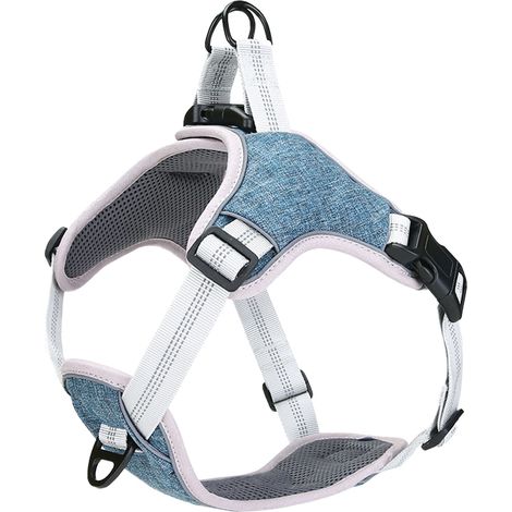 Harnais pour chien avec gilet réfléchissant, réglable et rétractable, sangle de poitrine de sécurité pour chiens et chats, bleu, taille M (1/5)