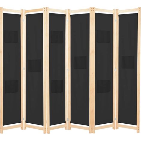 Cloison de séparation 6 panneaux-Paravent-Séparateur de pièce Noir 240 x 170 x 4 cm Tissu (1/5)