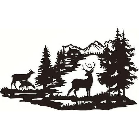 GDHZS-  Forest Deer Scene Mur Art Metal Mountain Hanging Mur Mur Sculpture Indian Deco pour salon Metal Mountain Art Forest Deer Scène Mur Mur de suspension Sculpture pour le salon (1/5)