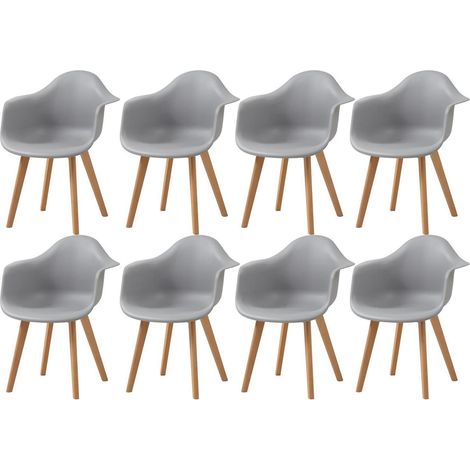 Esszimmerstühle 8er Set mit Armlehnen, skandinavische Design-Sessel, Buchenholzbeine, Grau (1/5)
