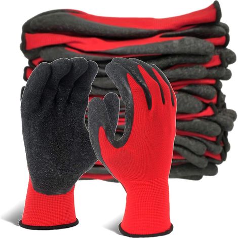 Gants de travail de sécurité en caoutchouc latex enduits à la main pour hommes femmes usage général 12 paires (1/5)