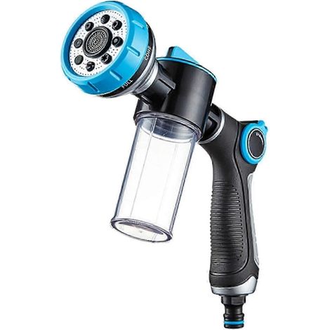 Garden Hose Nozzle with Soap Dispenser, 8 Spray Patterns, Lightweight Foam Sprinkler, 8.6 x 6.7 x 2.3 Inch for Cleaning (1/4)