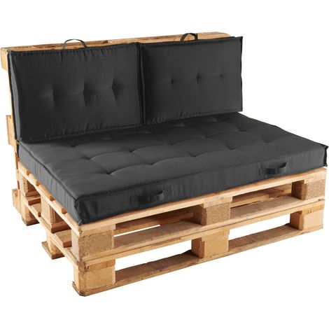 Oviala – Pack salon de jardin palettes avec coussins gris – Palettes bois EPAL – Coussins 120x80cm et 60x40cm – Tissu 100% polyester résistant
