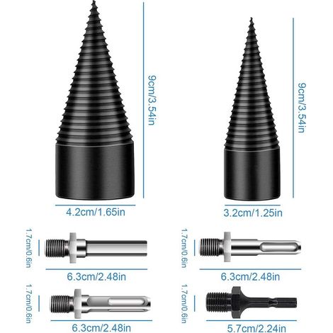 Foret de Fendage de Bois, 32mm+42mm Fendeur de Buche, Foret Conique avec 4 Poignées, Foret À Bois pour Fendre du Bois, Fendeuse Bois Cône, Fendeuse à Bois Perceuse pour Perceuse Électrique (1/4)