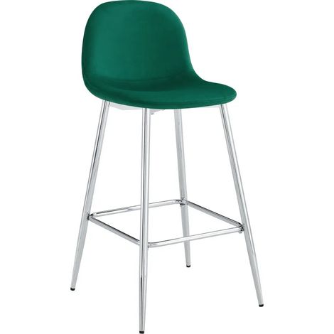 Lot 2 Tabourets de Bar Scandinave Velours Vert Pieds Chrome