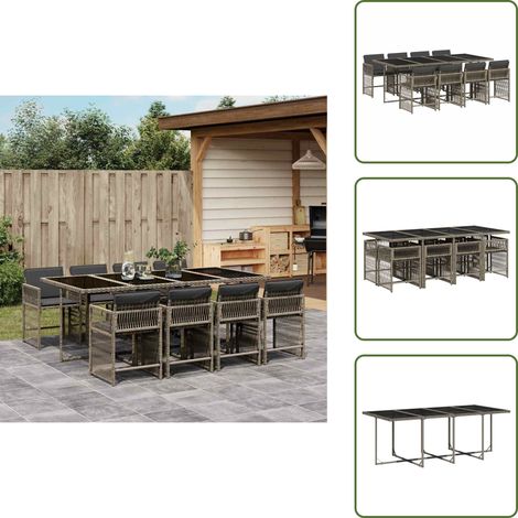 Ensemble à manger de jardin 9 pcs coussins gris résine tressée - Meubles De Jardin - Salon De Jardin - Set De Jardin - Ensemble De Salle À Manger De Jardin - Résine Tressée (1/5)
