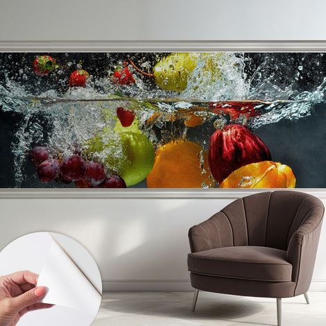 Carta da parati adesiva - fotomurale - facile da applicare - per la soggiorno - camera da letto - Frutta nell'acqua 250x104 cm (1/5)