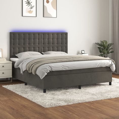 Sommier Tapissier à lattes,Cadre de Lit adulte + Matelas à ressorts + LED Gris foncé 160x200 cm Velours -43779 (1/5)
