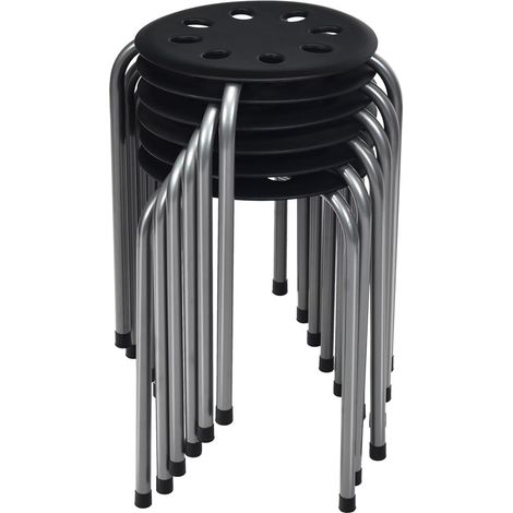 COSTWAY Lot de 6 Tabourets Empilables, Tabourets de Bars Ronds Structure en Métal en Forme de X, Tabourets Gigognes pour Enfants et Adultes, Maison, Bureau, Salles de Classe (Gris foncé) (1/5)