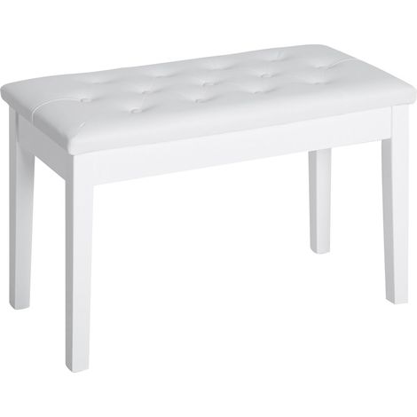 Klavierhocker Klavierbank Traditionellen Landhausstil Kosmetischer Hocker Stauraum Gummiholz Kunstleder Weiß 76 X 36 X 50 Cm