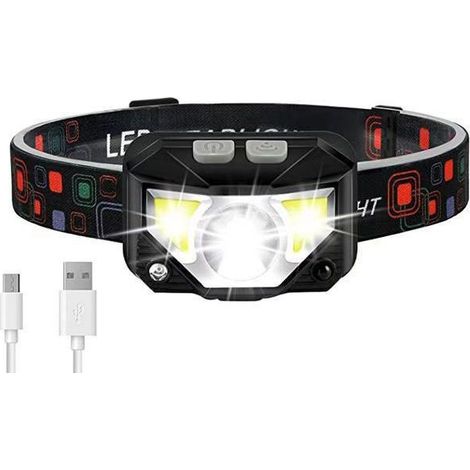 Lampe frontale rechargeable, lampe de poche à capteur de lumière LED puissante, étanche, 6 modes, adaptée à la pêche et à la course à pied (1/5)
