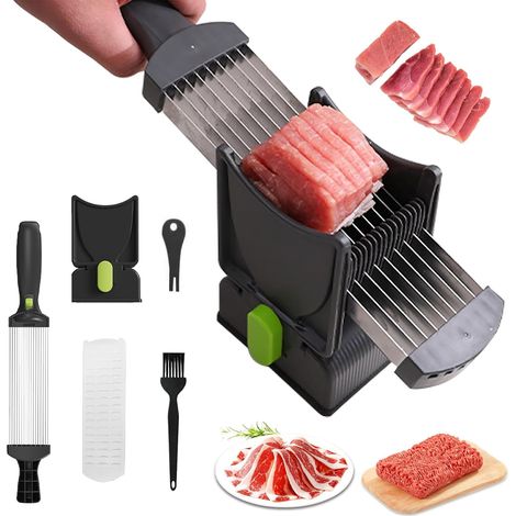 Manuelles Fleischmesser, Küchenmesser zum Schneiden von Fleisch, Multifunktionsmesser für frisches rohes Fleisch, Fleischschneider mit einstellbarer Schnittstärke (1/5)