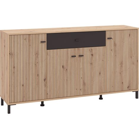 Home Heavenly® - Aparador AVION, diseño moderno con acabado roble y detalles negro alistonado, patas y tiradores PVC, disponible Medida: 170 cm (1/5)