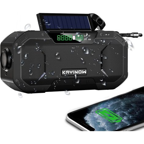 Radio D'Urgence - Lampe Torche Intégrée - Tuner FM AM Numérique - Haut-Parleur Bluetooth Étanche IPX5 - Alimentation Manivelle Solaire Batterie 5000 mAh - 1 Pièce (1/5)
