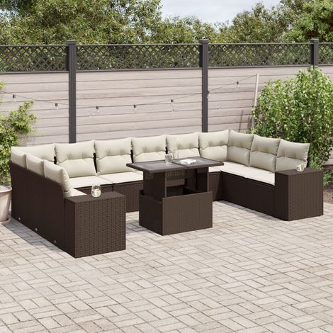 Salon de jardin et coussins 11 pcs marron résine tressée vidaXL (1/5)