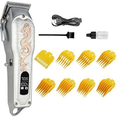 1 jeu de couleurs : voir photo. Matériau : métal. Tondeuse à cheveux rétro motif dragon en métal DC5V rechargeable par USB.