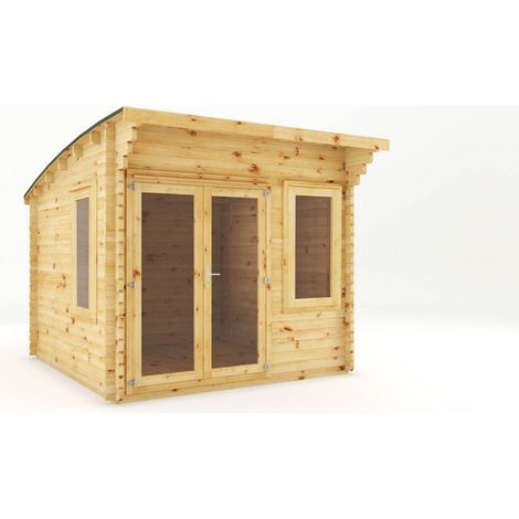 3 x 3 m Curved Roof Log Cabin - 44 mm - Timber - L348.7 x W306 x H260 cm - Brown