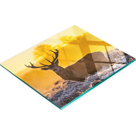 Planche à découper décorative en verre pour la cuisine, motif lever de soleil sur un cerf, 60 x 52 cm (1/5)