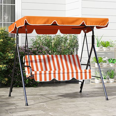 Balancín de Jardín Exterior Columpio de 3 Plazas con Toldo Ajustable y Marco de Acero 172x110x153 cm Naranja (1/5)